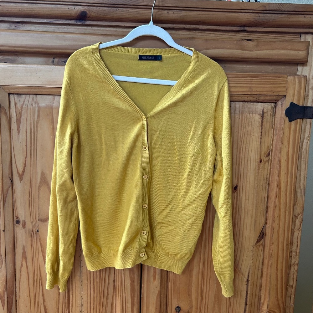 Mikarose Cardigan Sweater Women's Button Up Yellow Size Large
